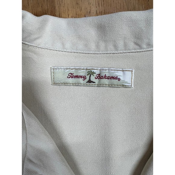 Mens XL Tommy Bahama 100% Silk Pelican Cigar Embroidered Ivory Hawaiian Shirt - Picture 4 of 5